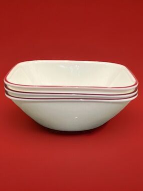 Corelle Vitrelle Splendor Square cereal Bowls Red Rim 6 3/8” Set of 3